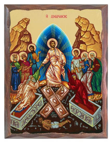 Handmade Orthodox Icon The Resurrection carved frame