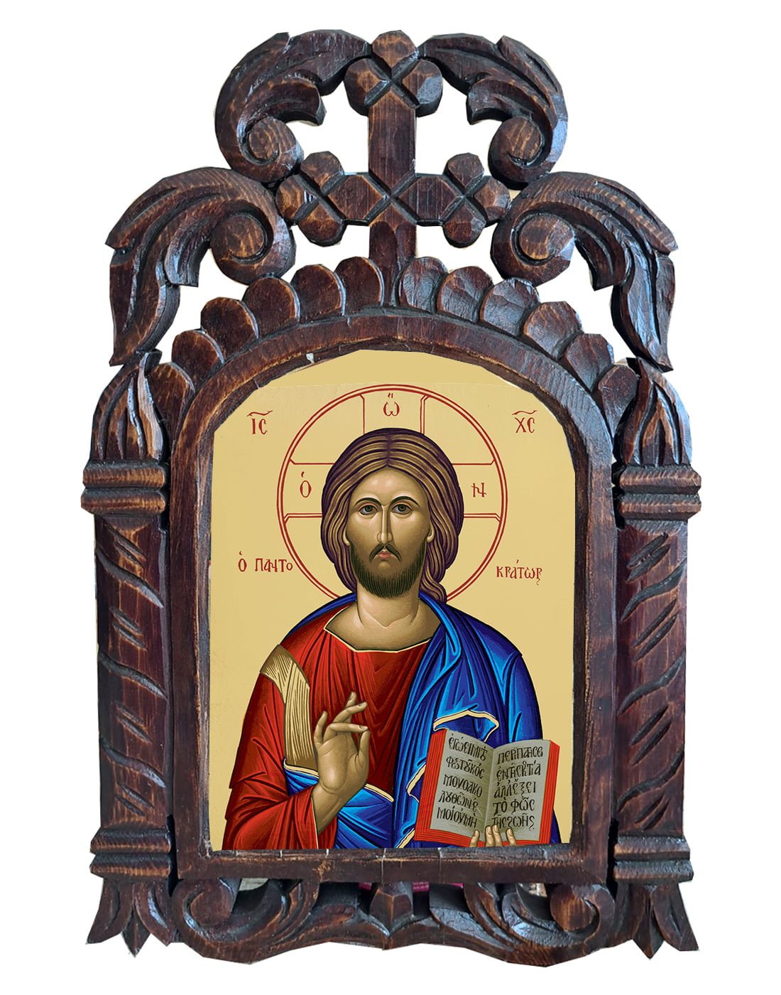 Χειροποίητο Ξυλόγλυπτο Ιησούς Χριστός Παντοκράτορ Jesus Christ Pantocrator Icon
