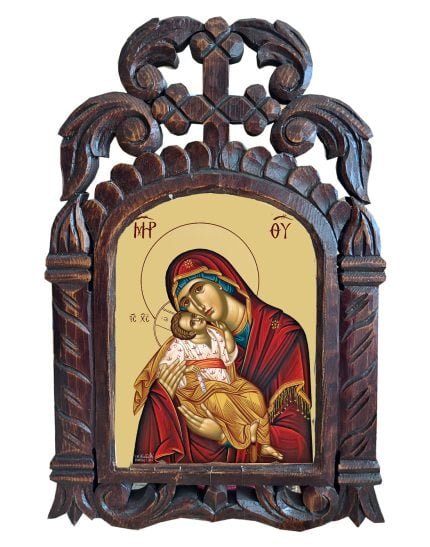 Χειροποίητο Ξυλόγλυπτο Παναγία Γλυκοφιλούσα Virgin Mary Glykofilousa Icon